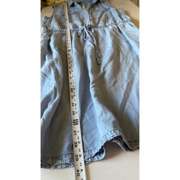 Izod Lyocell Chambray Denim Sleeveless V-Neck Dress Tie Waist Womens Large - Picture 5 of 9